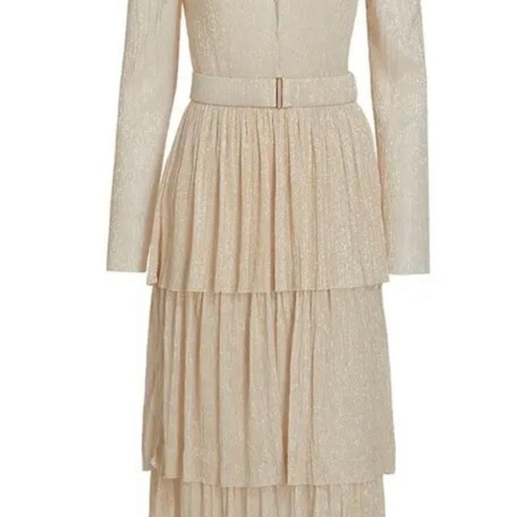 SABINA MUSAYEV Carry Tiered Belted Metallic Dress - Ivory - Picture 8 of 12